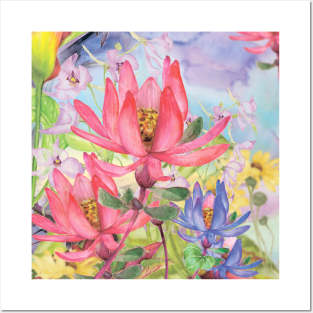 Bright Colorful Cottage Core Florals Posters and Art